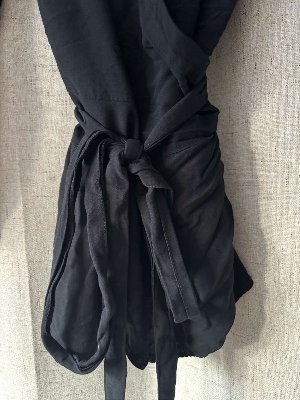 LOFT Black Wrap Blouse with Tie Waist and Puff Sleeves - Picture 3 of 6